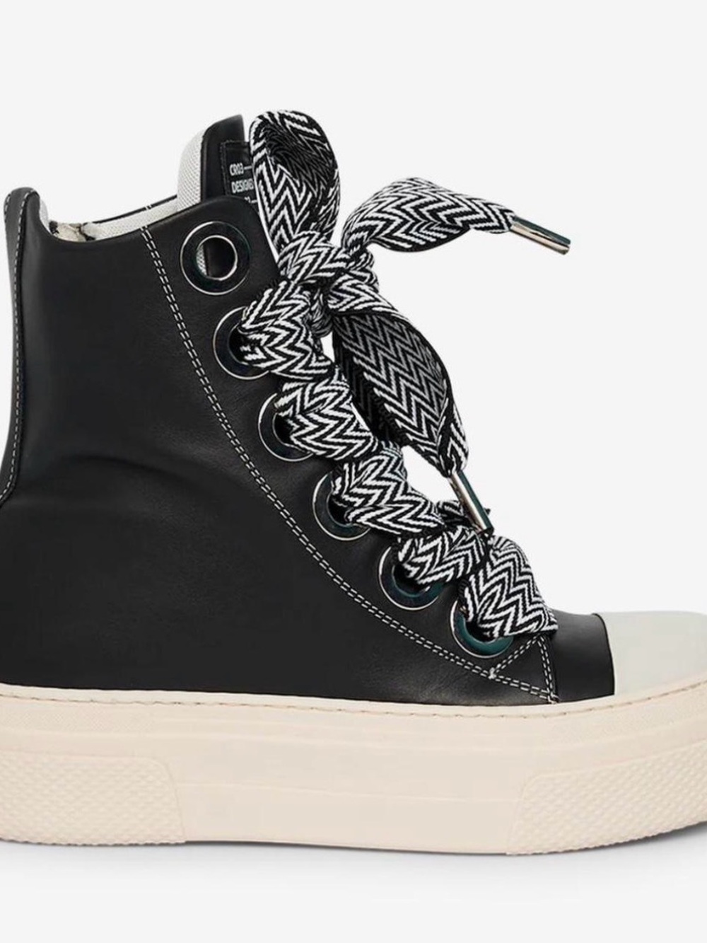 cristianzerotre Black High-Top Platform Sneaker with Patterned Laces